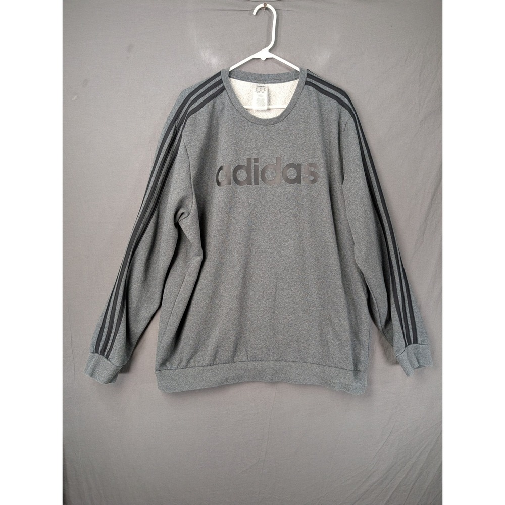 Adidas Mens Essentials 3-Stripes Crewneck Sweatshirt Gray 2XL